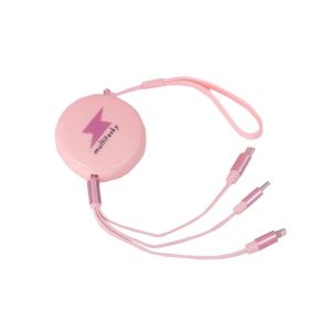 Retractable 3-Port USB Keychain Charger - Blush Pink